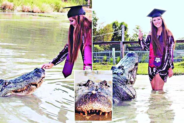 Image result for Makenzie Noland’s graduation picture, including Big Tex the alligator