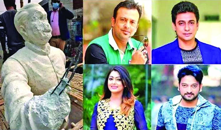 Celebrities protest Bangabandhu's sculpture demolition in Kushtia