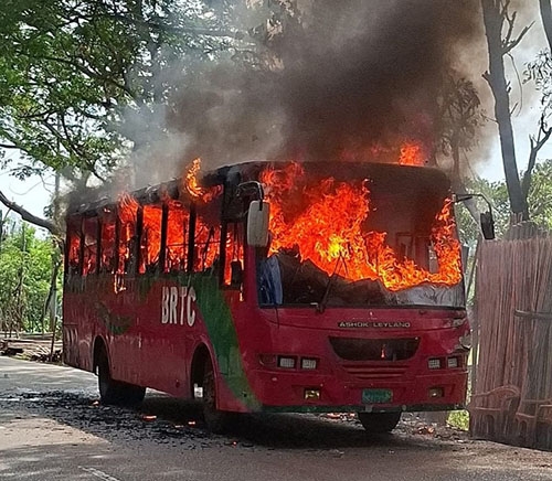 BRTC passenger bus caught fire on Barishal-Khulna route