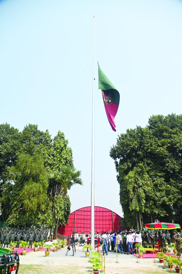 Country's tallest flagpole 'Chiro Unnoto Bijoy Nishan,' inaugurated at Ansar & VDP Academy 