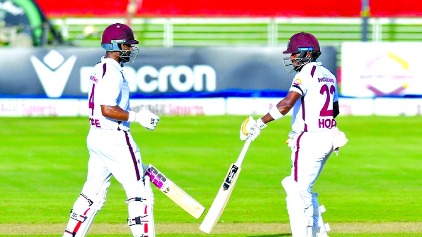 Hodge's 83 leads West Indies to 194-3 against Pakistan on rainy Day 1