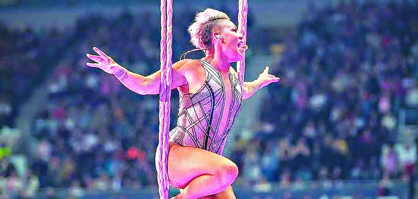 Pink, famous for flying above crowds while singing live, turns the page to 47
