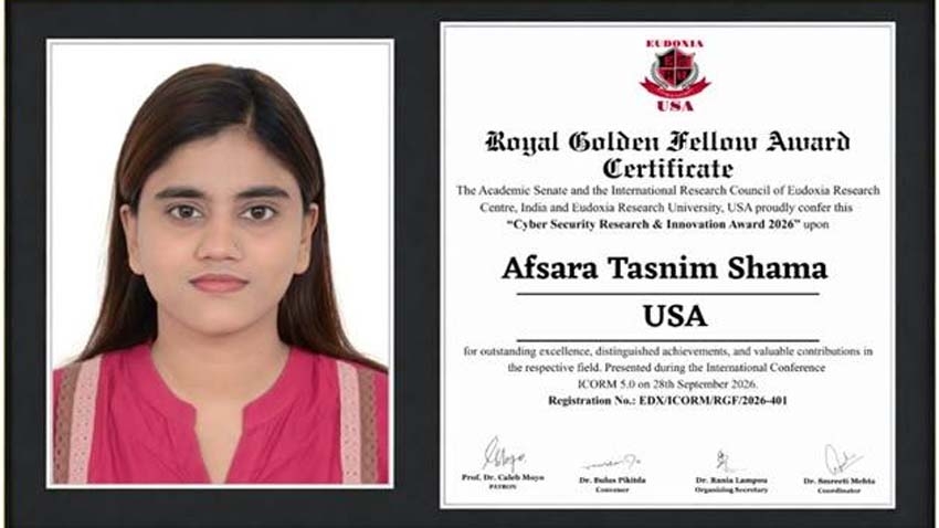 Afsara Tasnim Shama Receives Cyber Security Research & Innovation Award 2026