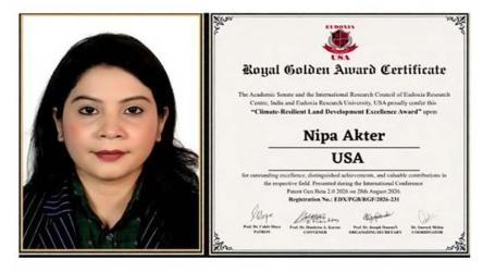 Nipa Akter Receives Climate-Resilient Land Development Excellence Award 2026